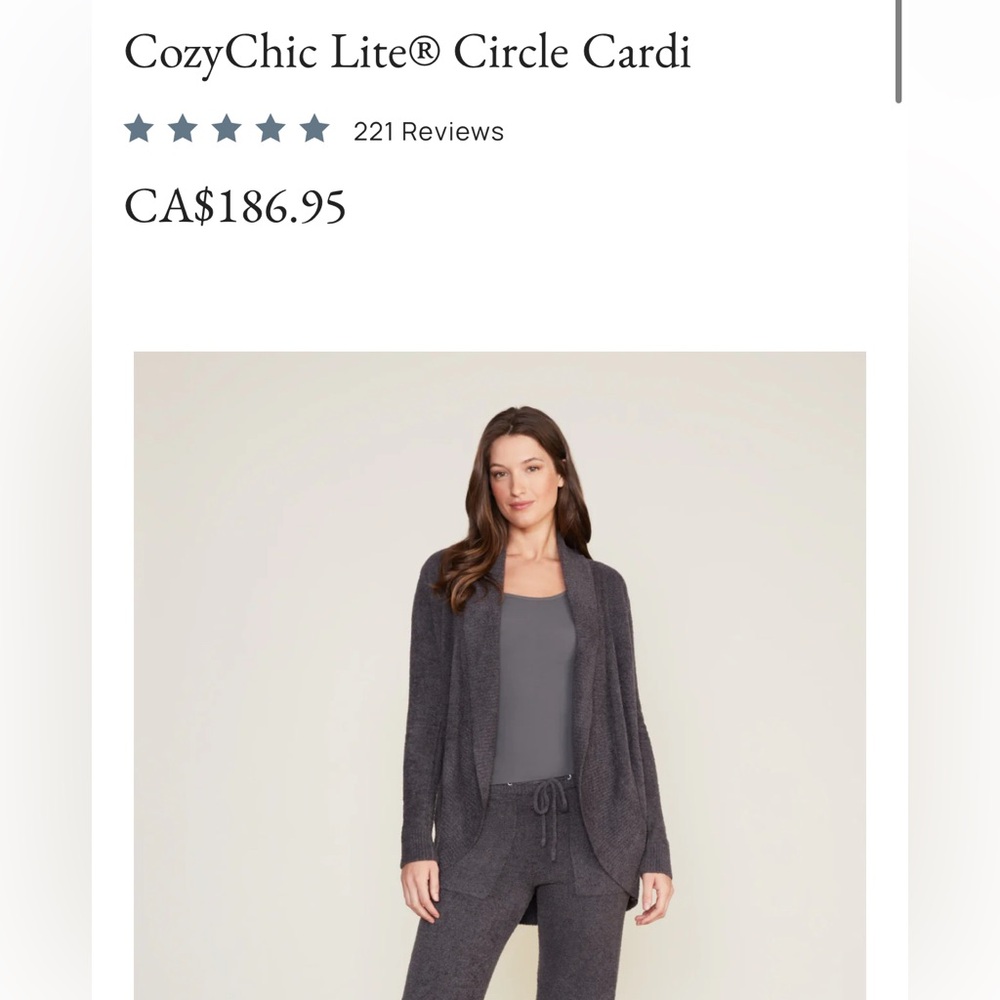 Barefoot Dreams Cozychic Lite Cardigan in Carbon grey